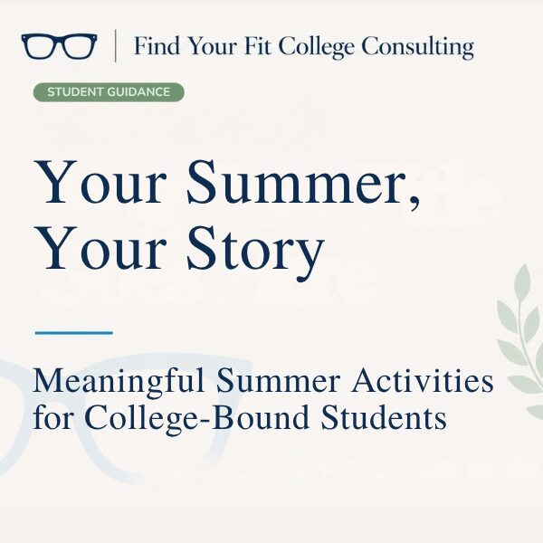 Branded Find Your Fit College Consulting blog graphic for “Your Summer, Your Story,” about meaningful summer activities for college-bound students